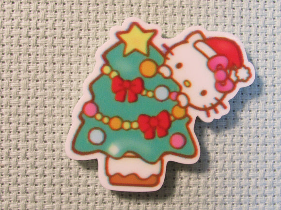 First view of the Cute White Kitty with a Christmas Tree Needle Minder