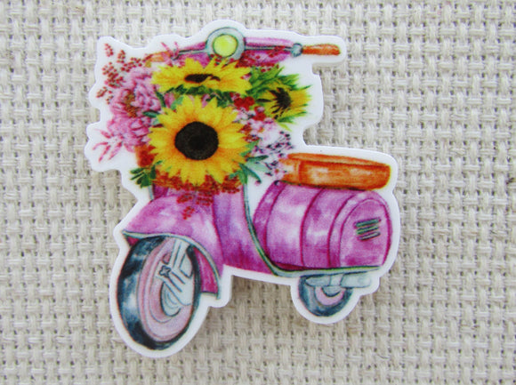 First view of Purple Scooter with Beautiful Flowers Needle Minder.