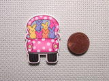 Second view of the White Polka Dot Pink Peep Truck Needle Minder