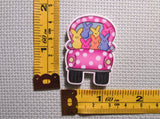 Third view of the White Polka Dot Pink Peep Truck Needle Minder