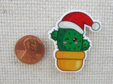 Second view of Christmas Hat Wearing Cactus Needle Minder.