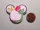 Second view of the Beauty and the Beast Mickey Head Rose Needle Minder