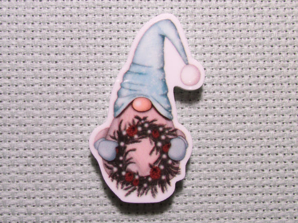 First view of the Light Blue Wreath Holding Christmas Gnome Needle Minder