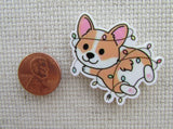 Second view of Corgi Tangled in the Christmas Lights Needle Minder.