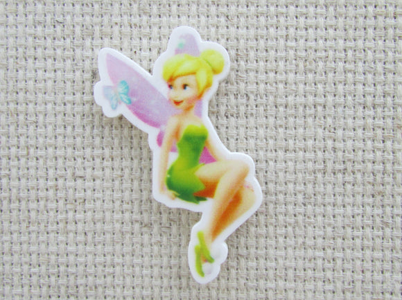 First view of Tinkerbell with a Blue Butterfly Needle Minder.