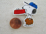 Second view of Baseball Snoopy Asking for Dinner Needle Minder.