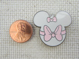 Second view of White Mouse Head with Pink Bows Needle Minder.