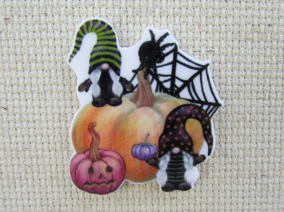 First view of A Couple of Gnomes Hanging out with the Pumpkins Needle Minder,.