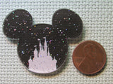 Second view of the Black Glittery Mouse Head with White Castle Needle Minder