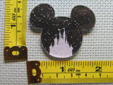 Third view of the Black Glittery Mouse Head with White Castle Needle Minder